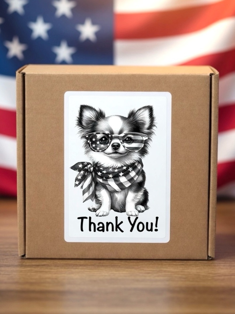 Patriotic Chihuahua Thank You Stickers 
4”x6”-100ct.